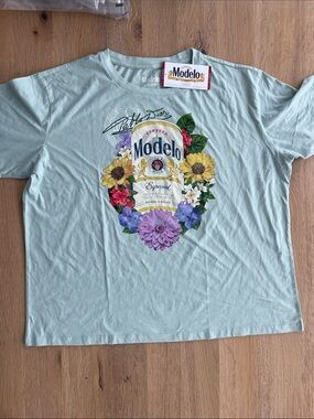 ModelCo Mint Graphic Tee with Green and Yellow Accents